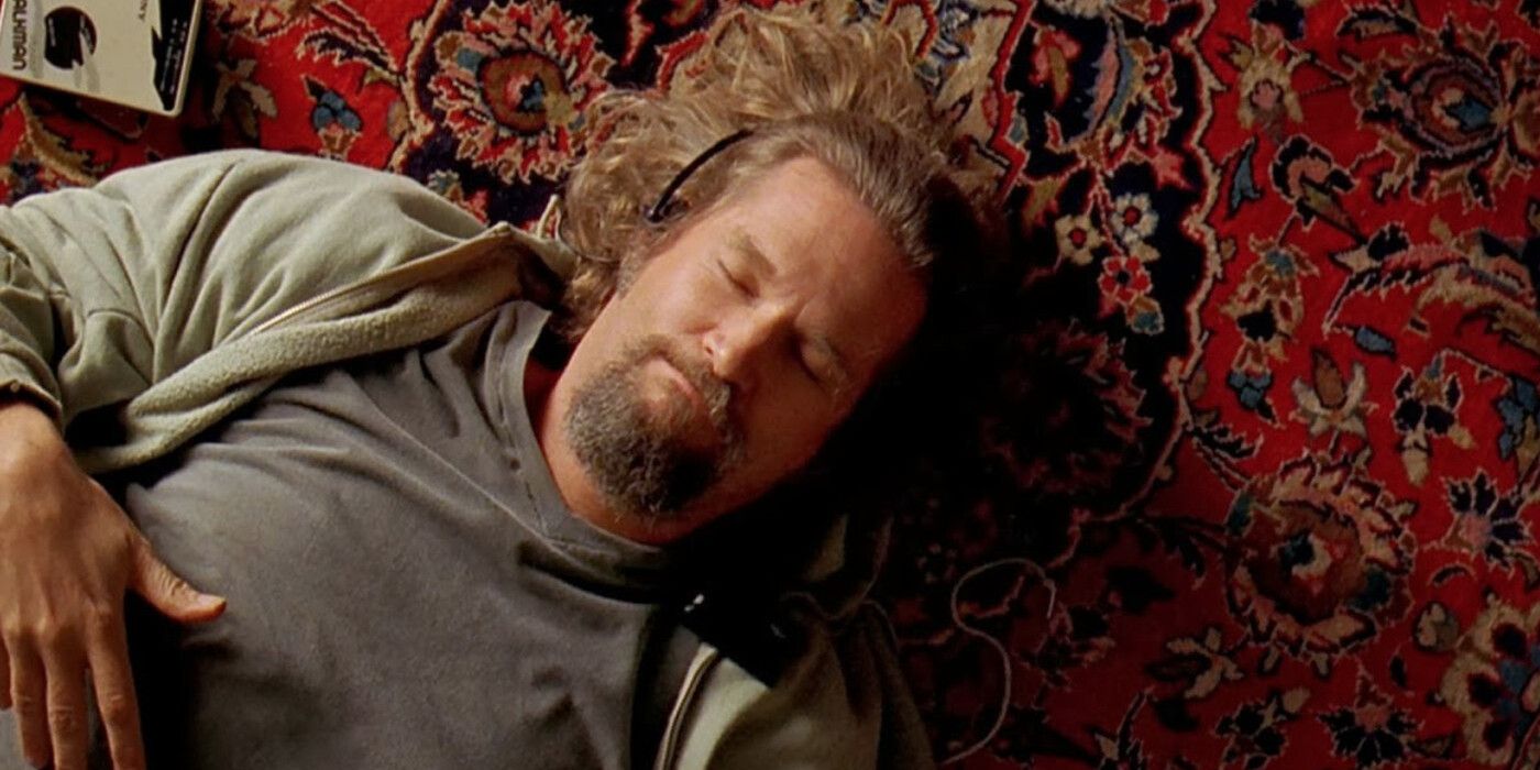 Jeffrey the Dude Lebowski lays on his rug in The Big Lebowski