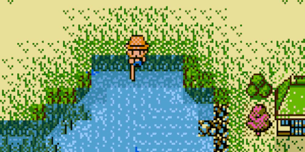 Pescando na lagoa local em Legend Of The River King 2