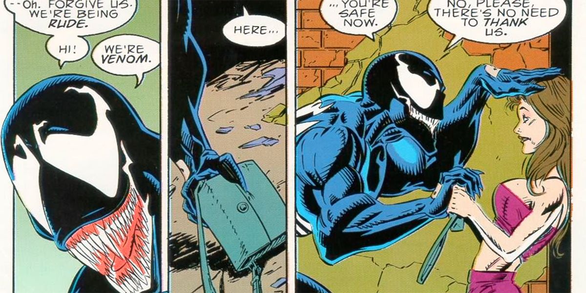 Venom returns a purse in Lethal Protector #1 from marvel comics