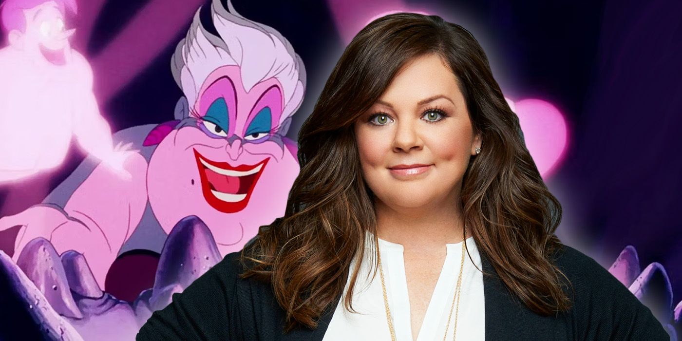 Melissa McCarthy in front of Ursula, who's singing Poor Unfortunate Souls in The Little Mermaid.