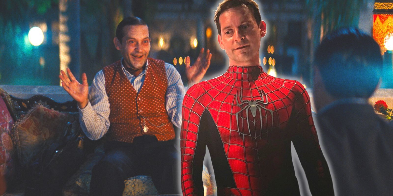 Tobey Maguire in Spider-Man: No Way Home glaring at his Babylon character