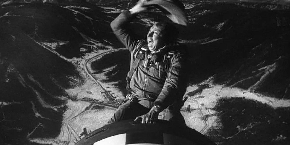 Major Kong rides the bomb in Dr. Strangelove