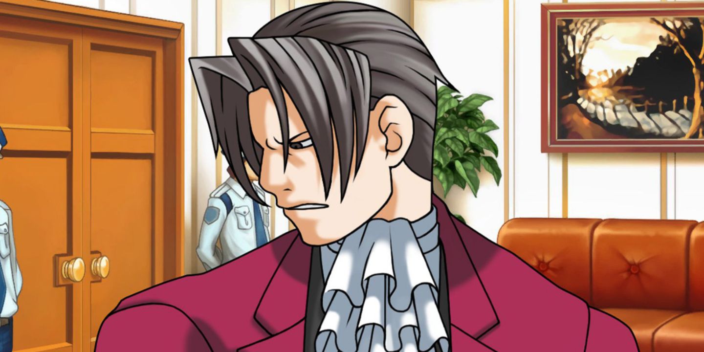 Miles Edgeworth conversando com Phoenix Wright em Phoenix Wright: Ace Attorney.