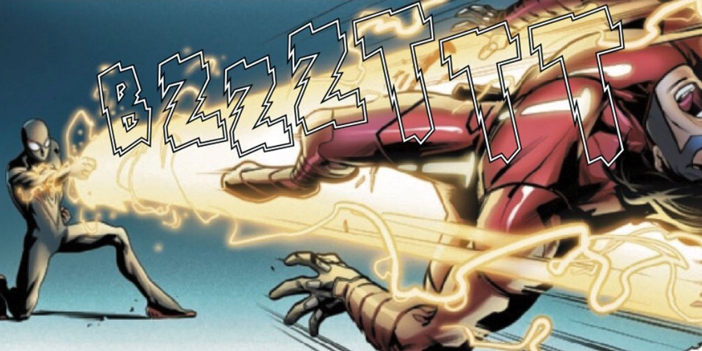 Miles Morales using his venom blast as Spider-Man.