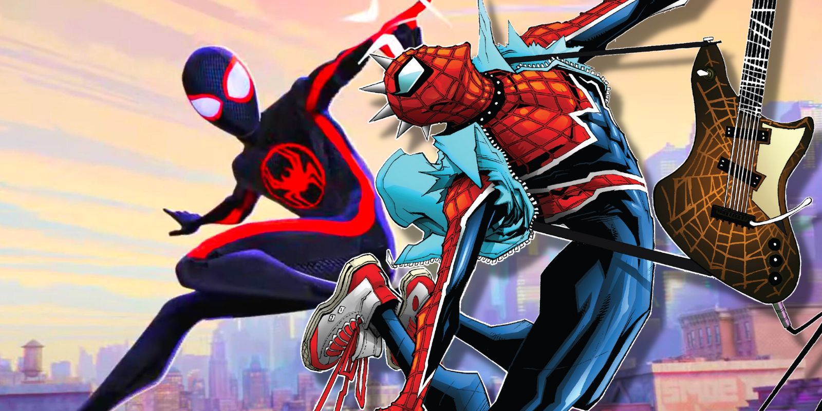 Miles Morales alongside a guitar-playing Spider-Punk