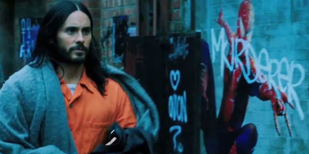 Morbius passes by a Spider-Man poster in Morbius