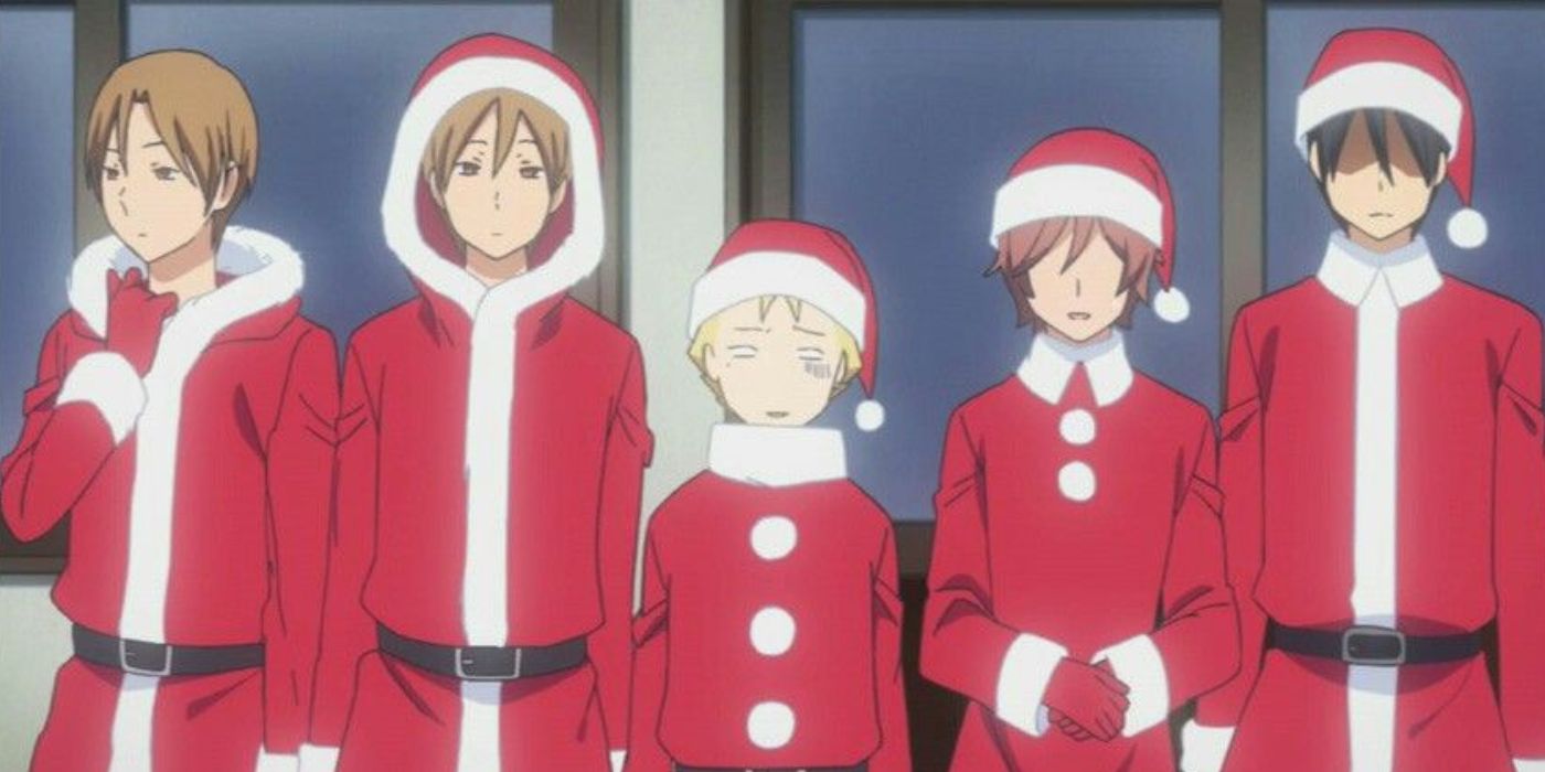 Chizuru, Yuki, Yuta, Shun, and Kaname wearing Santa costumes from You and Me