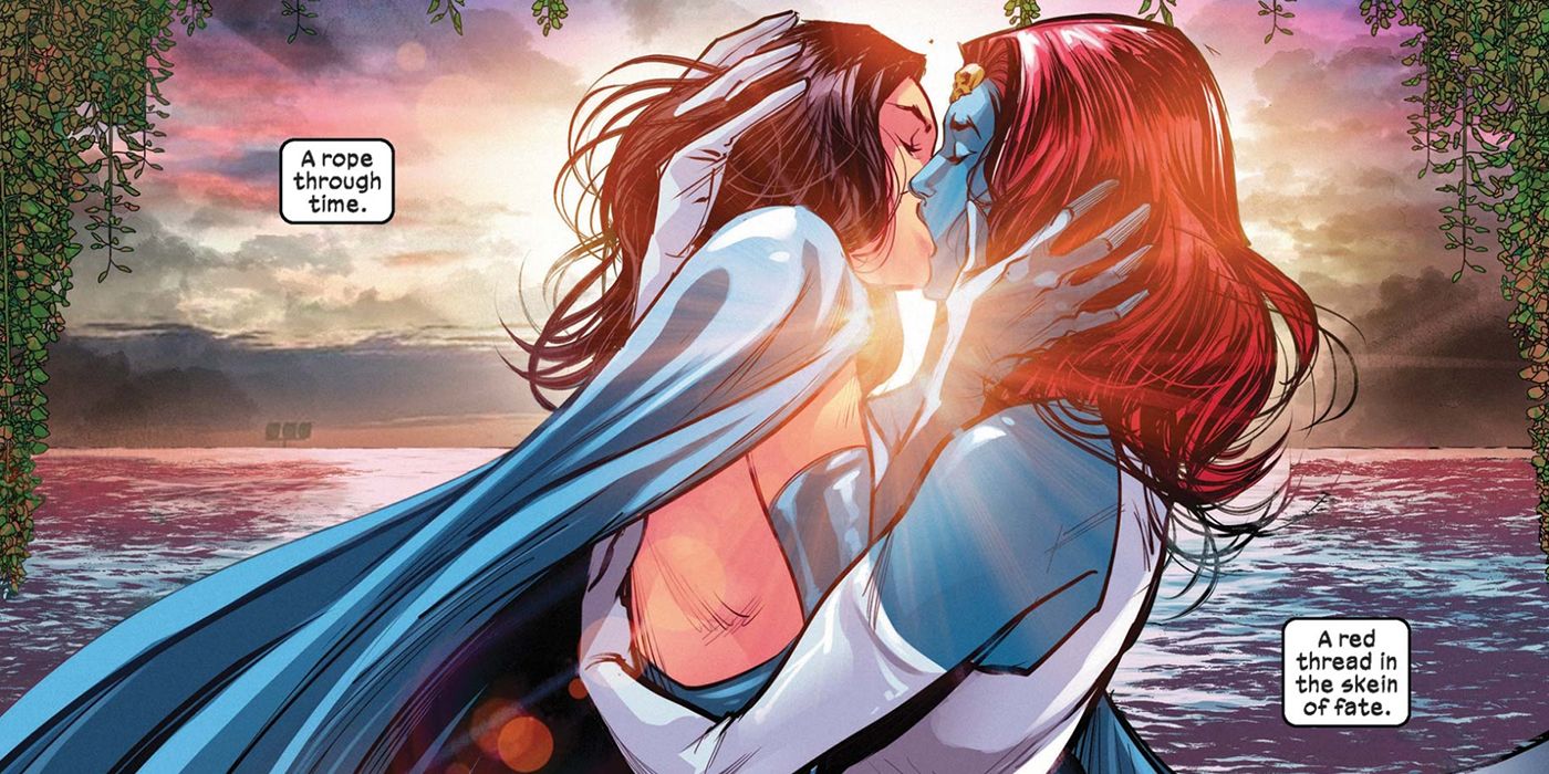 Mystique and Destiny kissing in Immortal X-Men