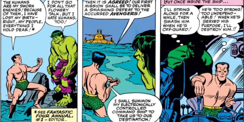 Namor and Hulk prepare to fight the Avengers in Avengers (Vol 1) #3