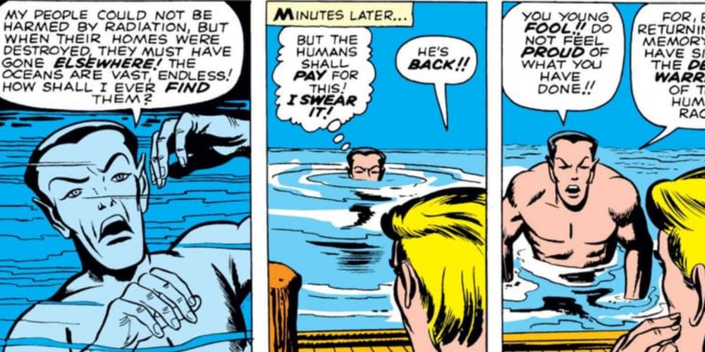 Namor promises to make humans pay for the nuclear attack on Atlantis in Fantastic Four (Vol 1) #4