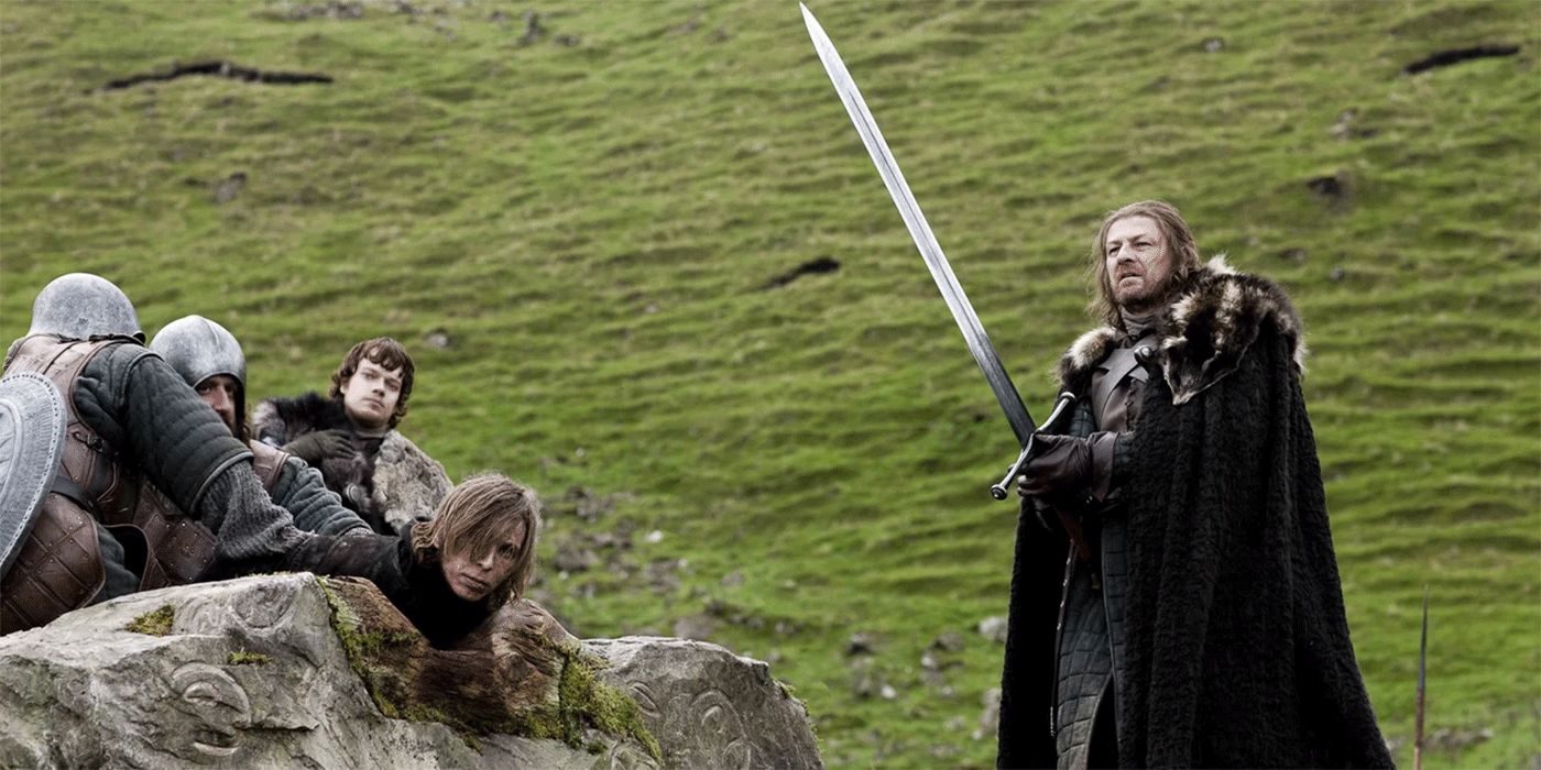 Ned Stark usa sua espada Ice para uma execução em Game of Thrones