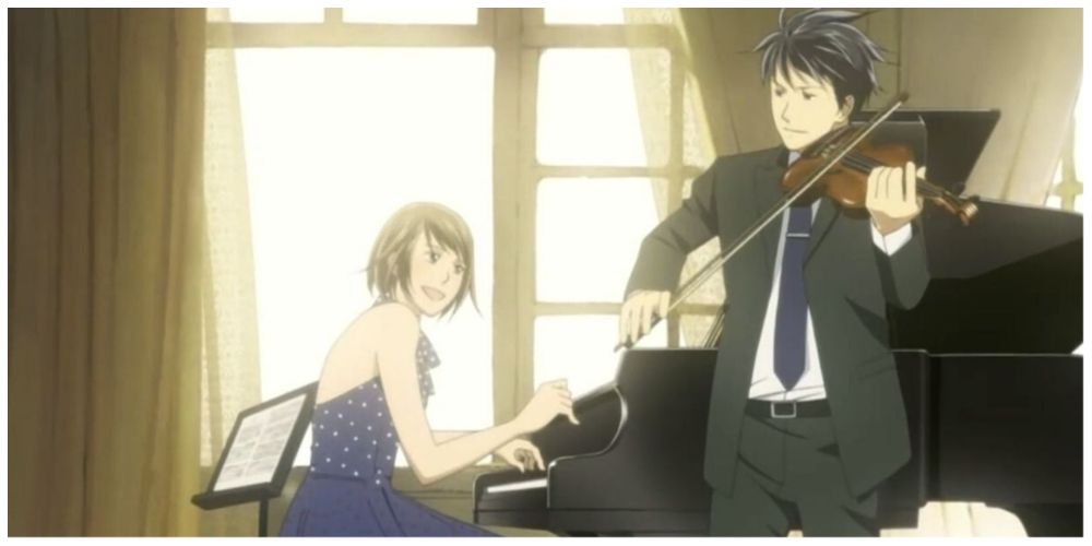 Noda jouant du violon et Chiaki souriant et jouant du piano dans Nodame Cantabile.