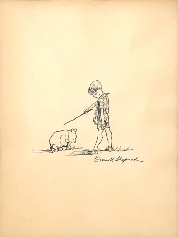 Original Illustration of Winnie the Pooh and Christopher Robin by Ernest Shephard