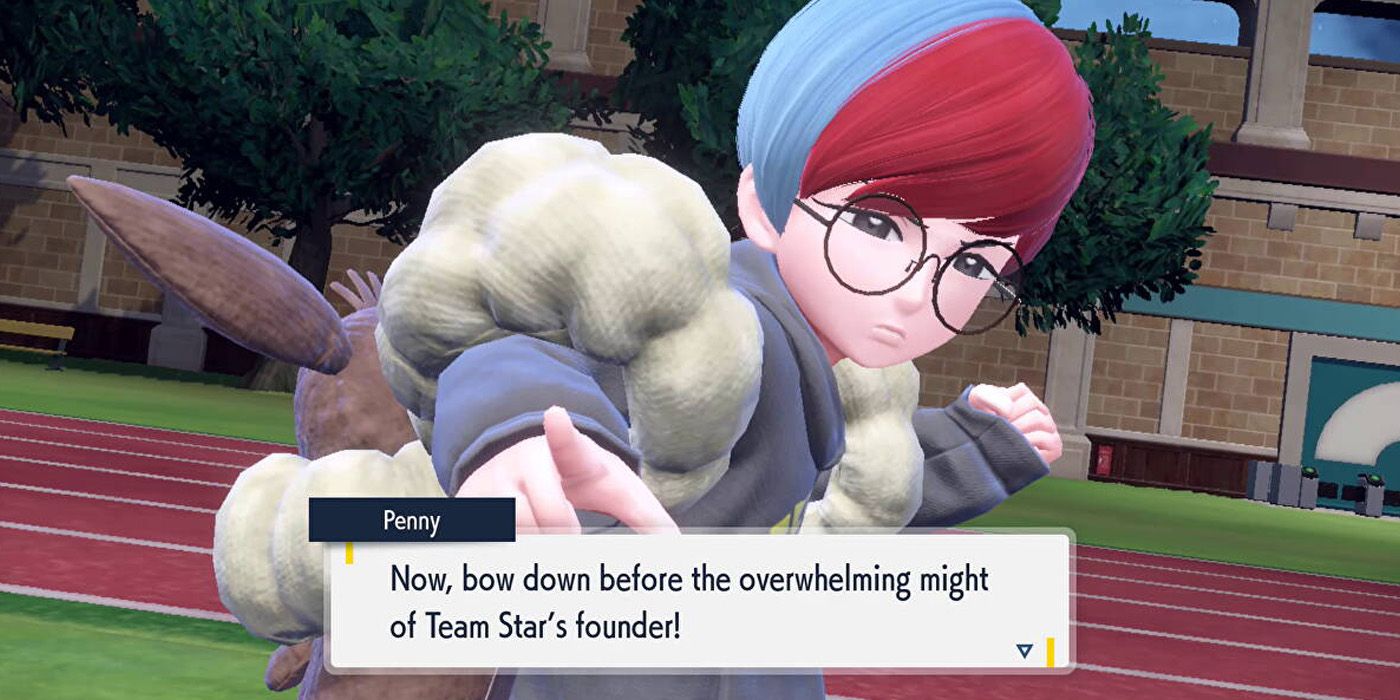 Penny Cassiopeia se jacta ante el jugador de que es la fundadora del Equipo Star en la historia de Starfall Street de Pokémon Scarlet & Violet.