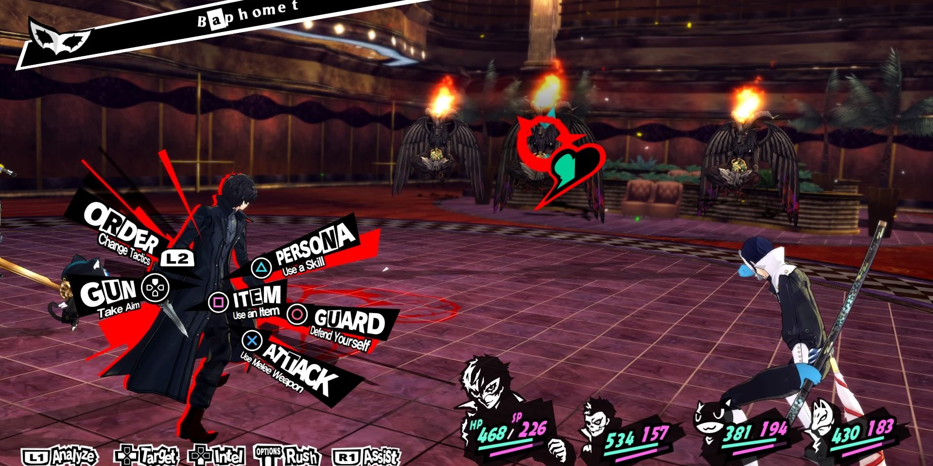 Joker and his friends fight several Baphomets in Persona 5 Royal