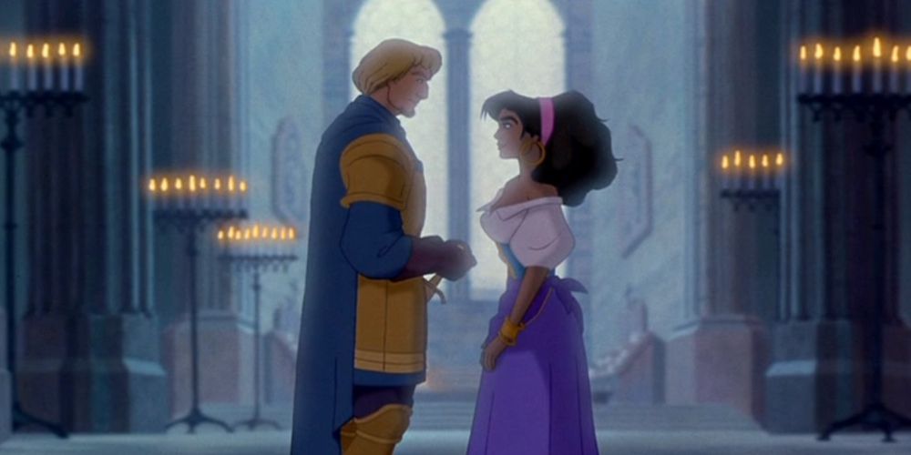 Phoebus and Esmeralda talking in The Hunchback of Notre Dame.