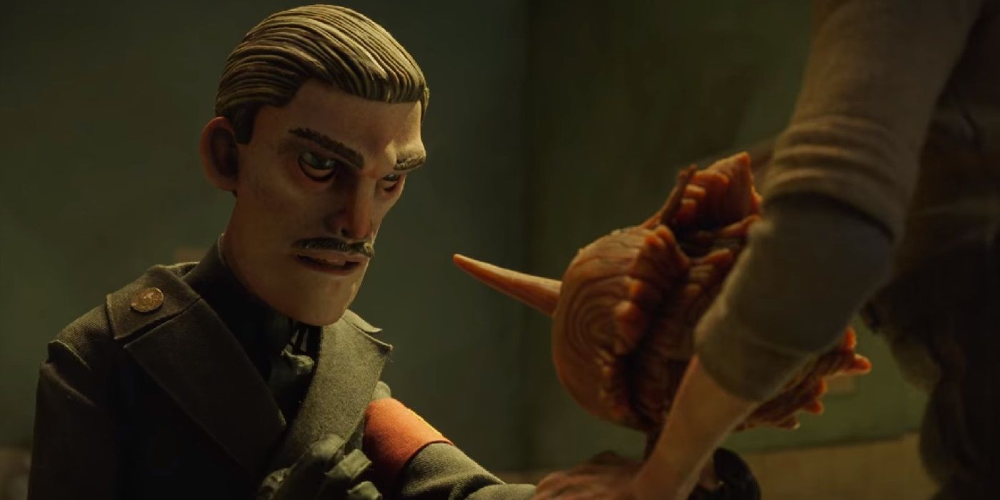 The Podesta talks to Pinocchio in Guillermo del Toro's Pinocchio