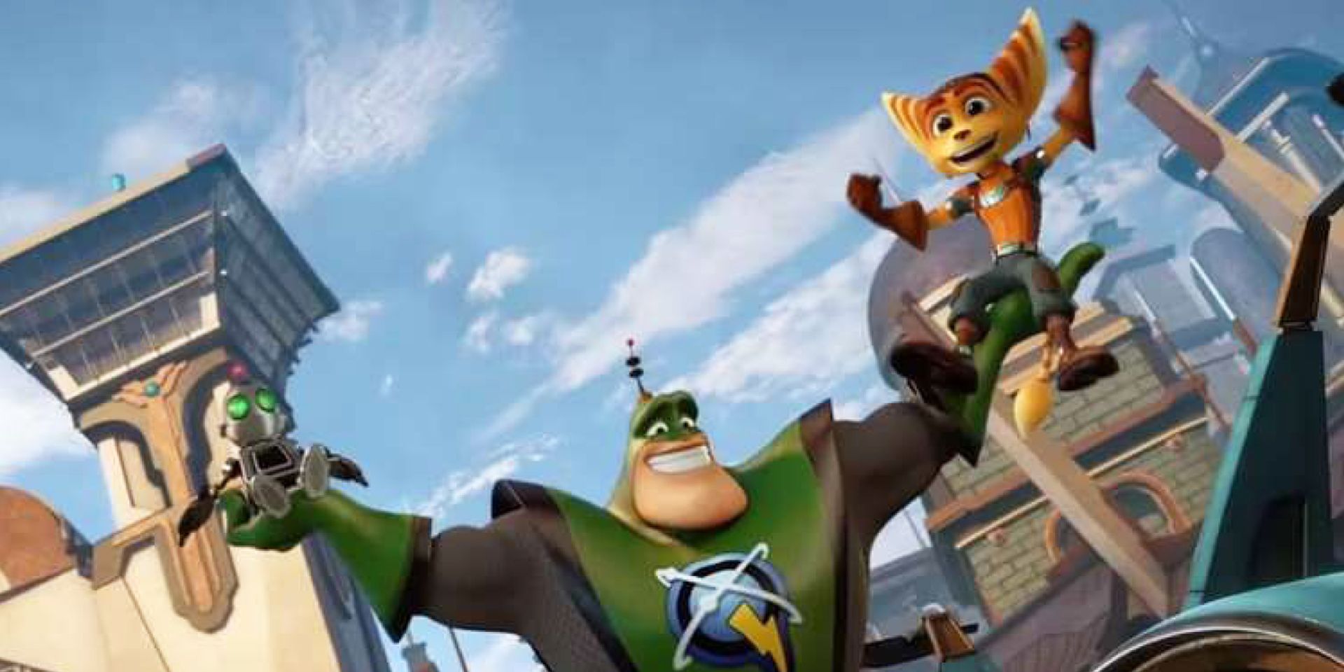 Clank, Captain Qwark, and Ratchet celebrate their victory