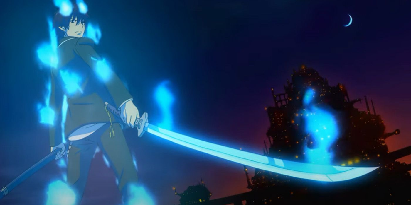 Rin Okumura holding the Blue Flame Sword from Blue Exorcist