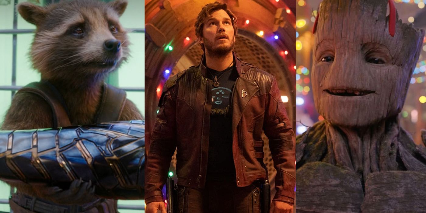 Rocket Raccoon, Peter Quill, and Groot in the Guardians of the Galaxy Holiday Special