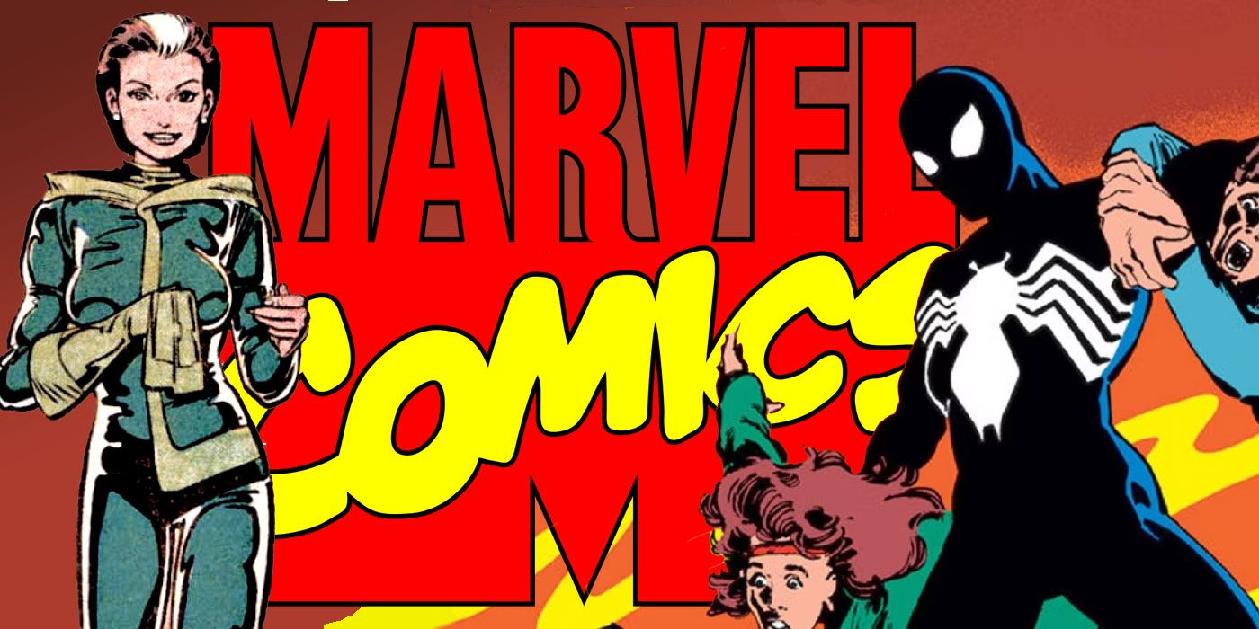 Rogue and Black costume Spider-Man in front of the 90s Marvel Comics logo