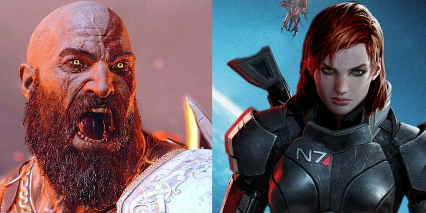 Split image of Kratos and Commander Shepard