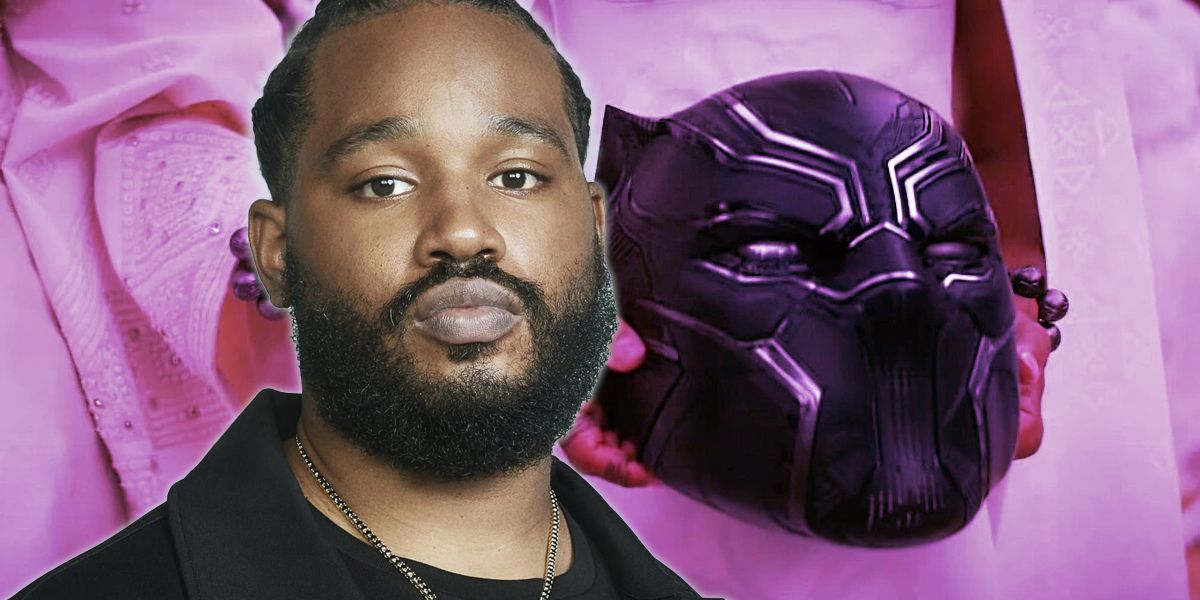 Ryan Coogler over Shuri holding Black Panther's helmet in Wakanda Forever