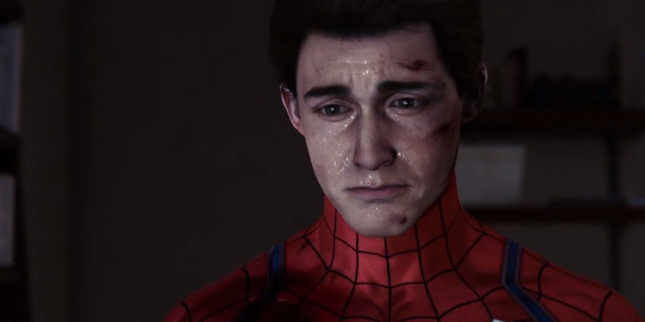 Peter Parker crying at Aunt May's death in Marvel's Spider-Man