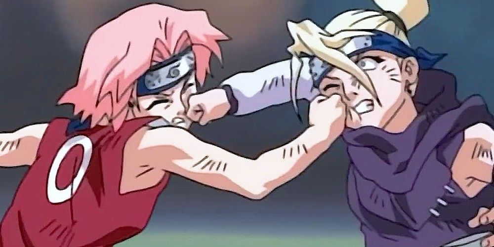 Sakura and Ino trade blows in Naruto
