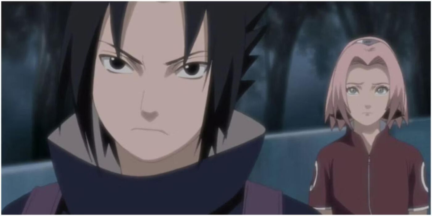 Sakura crying over Sasuke leaving the Leaf Village in Naruto.