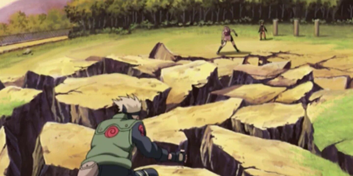 Sakura Haruno shatters the ground with her punch in Naruto Shippuden during second bell tesr