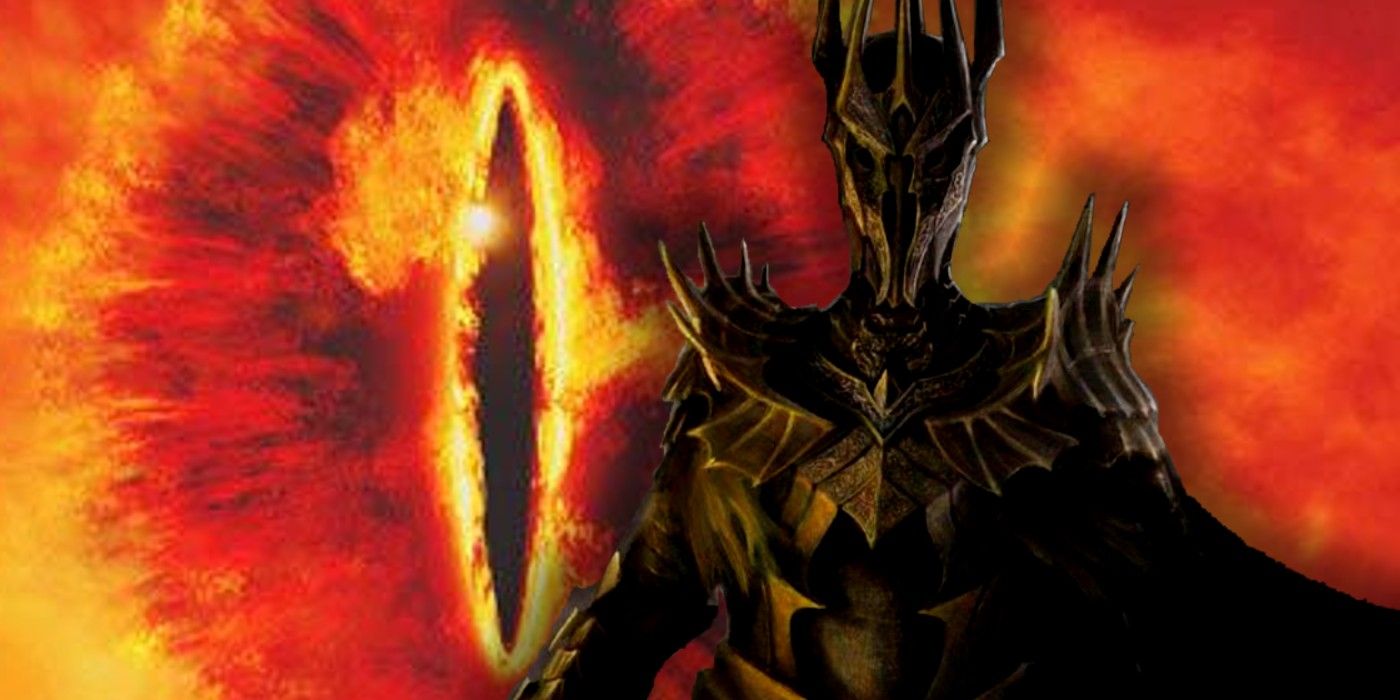 Sauron stands in front of his fiery eye