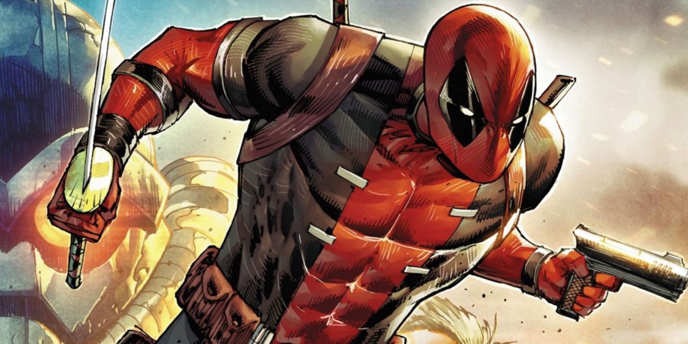 Deadpool with a sword and gun in Marvel Comics