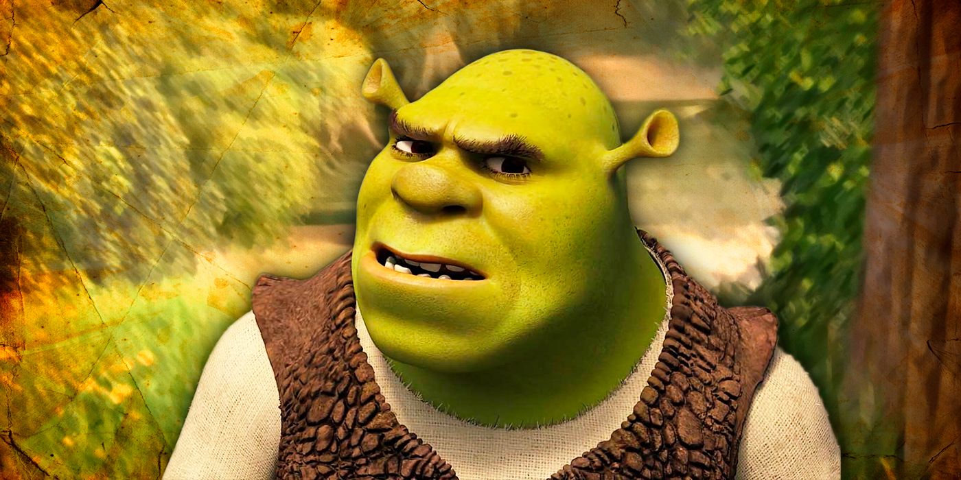 Shrek looks onward in front of a custom background