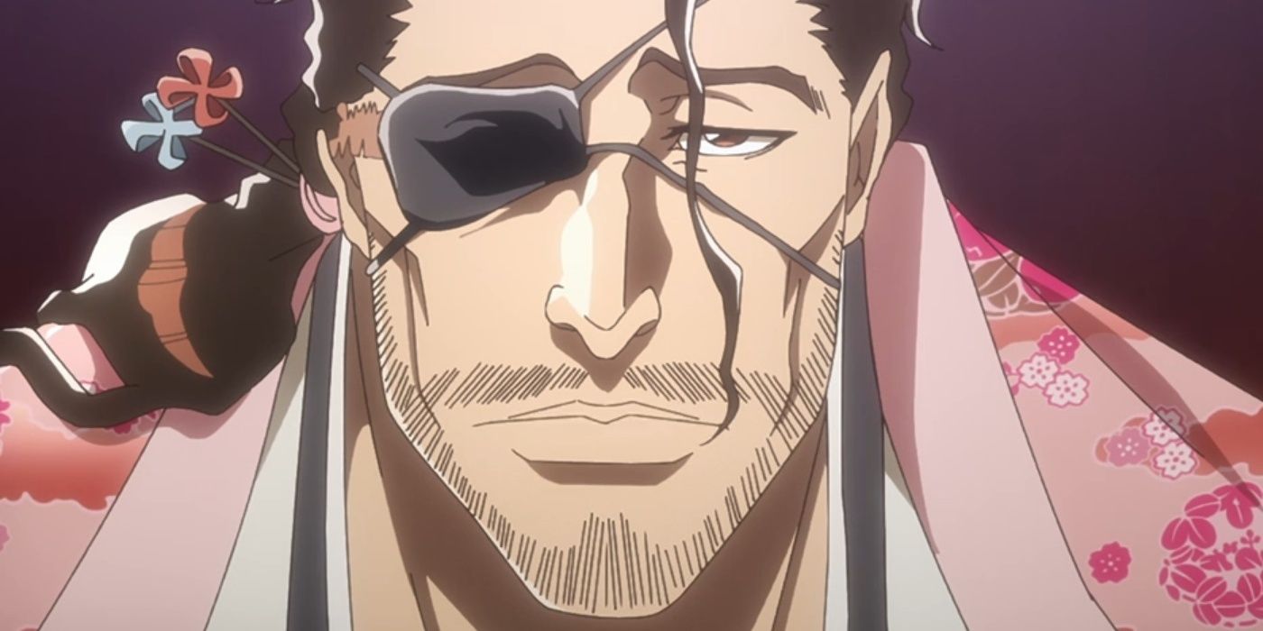 Shunsui Kyoraku is looking serious with his eyepatch on in bleach