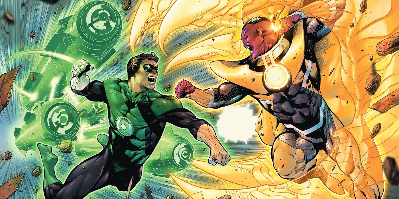 Sinestro and Hal Jordan launch at each other in DC Comics
