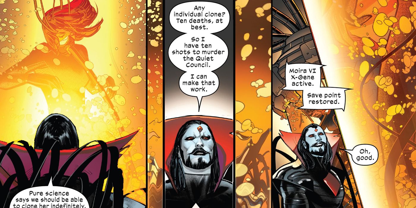 Mister Sinister with his Moira MacTaggart clones in Marvel Comics