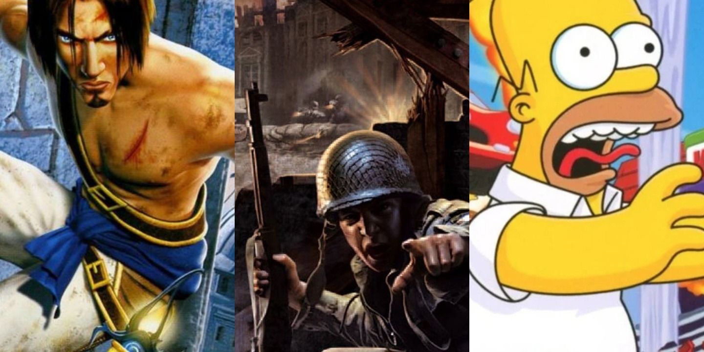 split image of Prince Of Persia: Sands Of Time, Call Of Duty, and The Simpsons: Hit & Run
