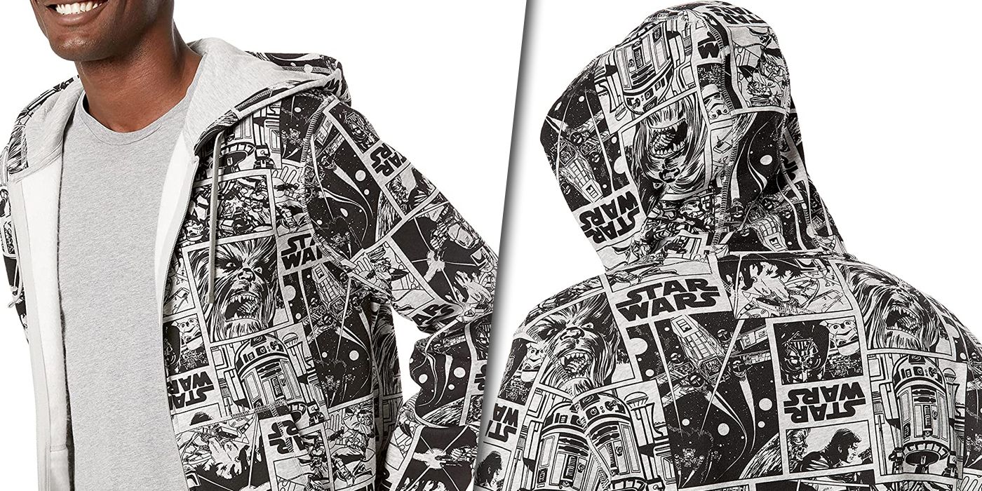 Star Wars hoodie with Marvel comic panels split image