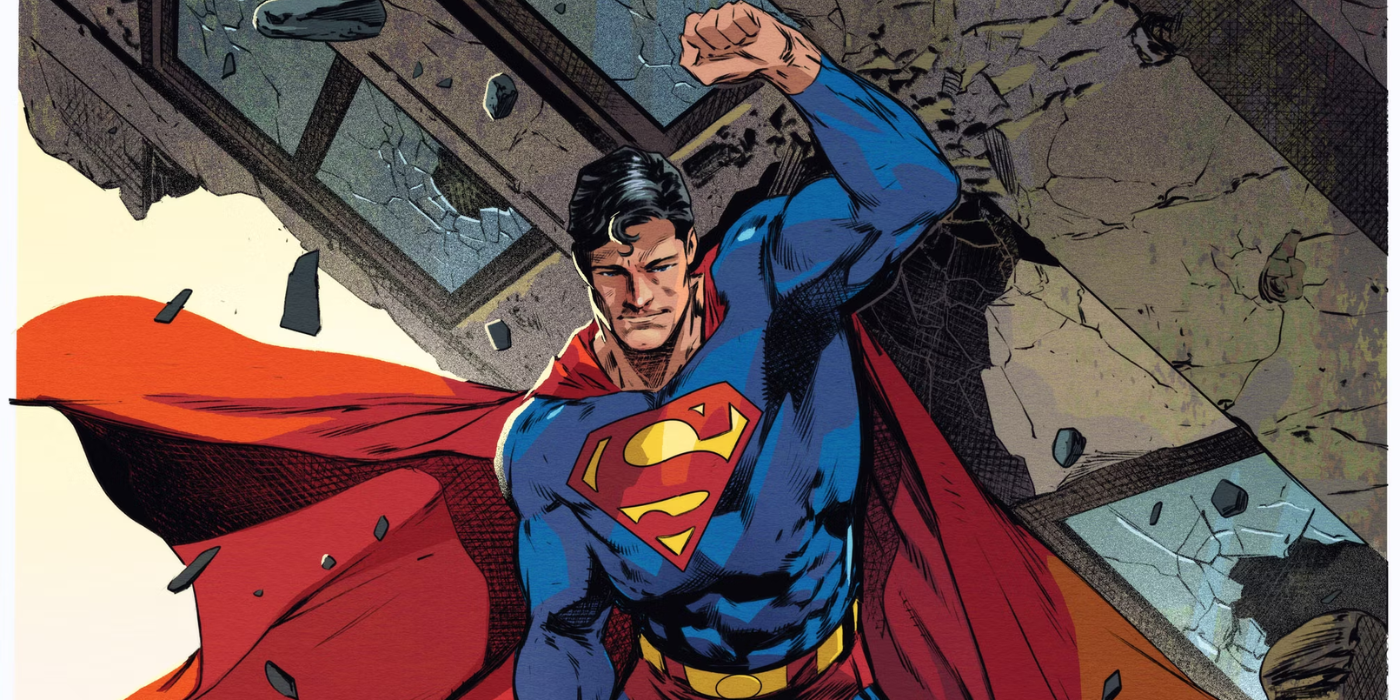 DC Comics' Superman holding up a building