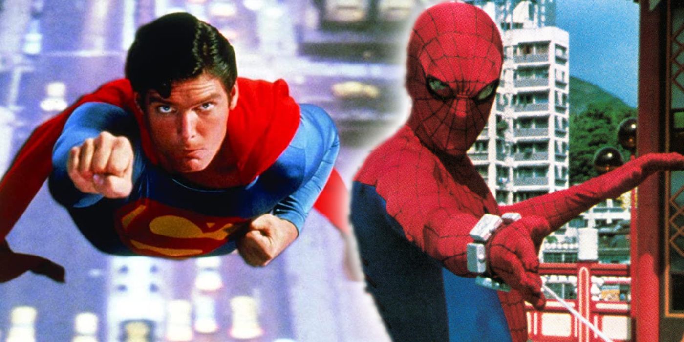 superman and spider-man from their 1970s movies