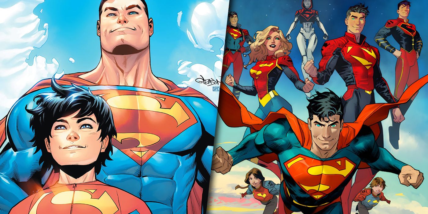 Superman with Superboy and the new Superman Family split image