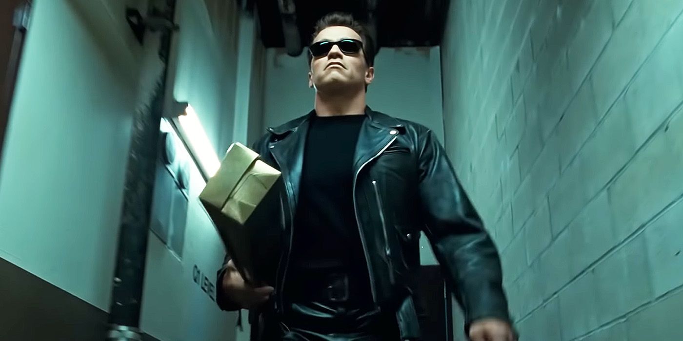Terminator 2: Arnold Schwarzenegger's T-800 carries rose box hiding a shotgun.