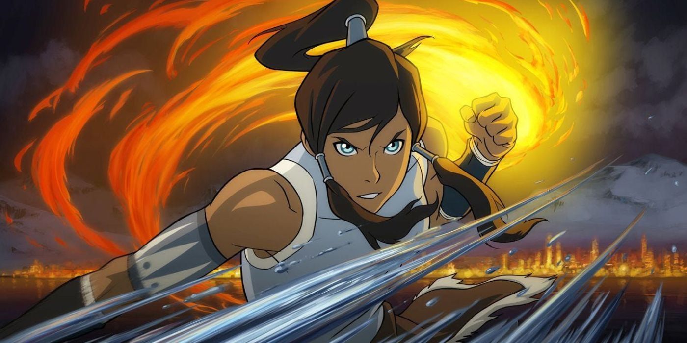 Korra from The Last Airbender: The Legend of Korra bending fire and water