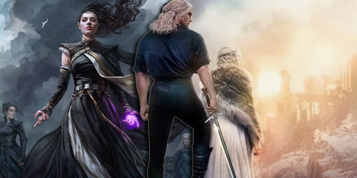 Graphic featuring Yennefer, Geralt, and Ciri in The Witcher.