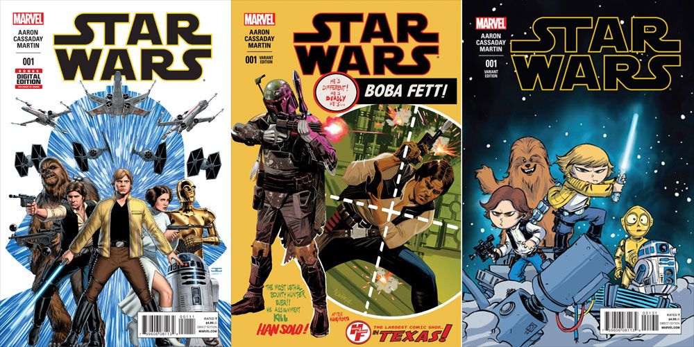 Three of over seventy Star Wars #1 variant covers. Over a million copies were sold