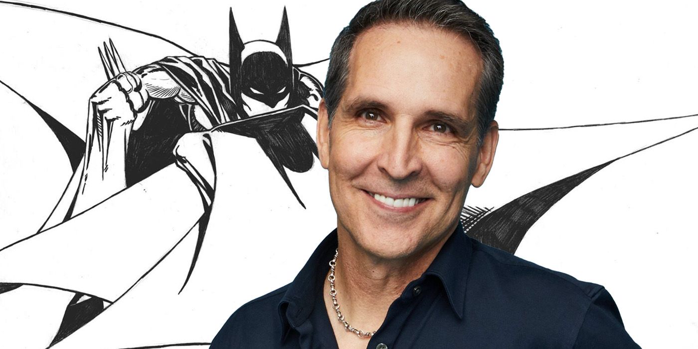 Todd McFarlane in front of his first published Batman sketch.