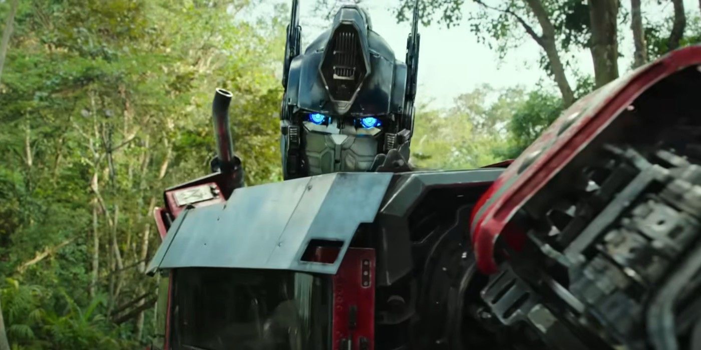 Optimus Prime in a forest in Transformers: Rise of the Beasts