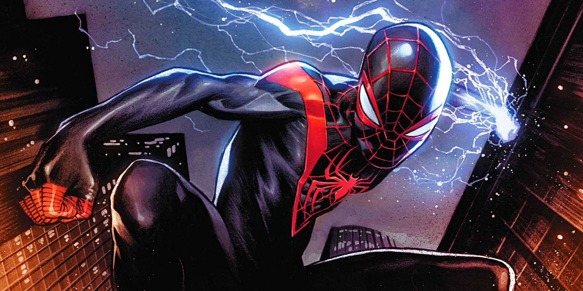 Miles Morales Spider-Man preparing to strike with his electricity fist in Marvel Comics