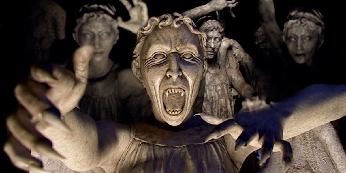 A group of Weeping Angels attacking in Doctor Who.